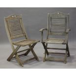 A set of six late 20th century wooden folding garden chairs, comprising two armchairs and four