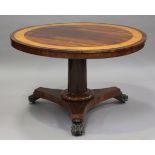 A Regency rosewood circular tip-top breakfast table, the top with a wide crossbanded border of