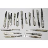 A selection of eighteen mostly Victorian silver bladed and mother-of-pearl folding fruit knives,