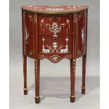 A 20th century Neoclassical style painted two-drawer demi-lune commode, decorated in white and