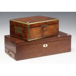 An early Victorian pollard oak and brass bound box, the sides with recessed handles, width 33cm (