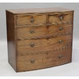 A George IV mahogany bowfront chest of two short and three long drawers, height 100cm, width