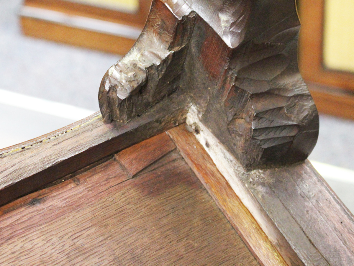 A George III figured mahogany serpentine-fronted side table, fitted with a single oak-lined - Image 3 of 10