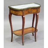 A late 20th century Louis XVI style kingwood and gilt metal mounted side table with white marble top