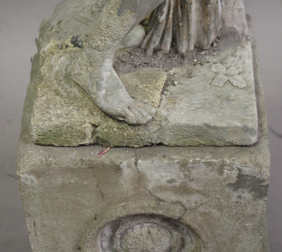 An early 20th century cast composition stone garden figure of a classical bathing maiden, raised - Image 3 of 3