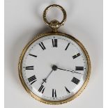 An 18ct gold cased keywind open-faced gentleman's pocket watch, the gilt three-quarter plate