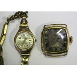 An 18ct gold cushion cased lady's wristwatch, the jewelled movement detailed 'Favre Watch', import