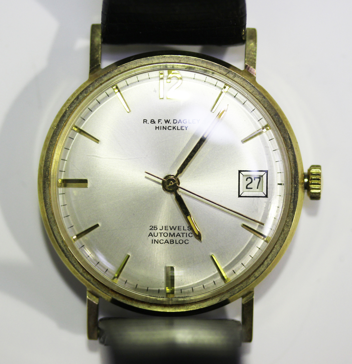 An R. & F.W. Dagley Hinckley Automatic 9ct gold circular cased gentleman's wristwatch, the signed