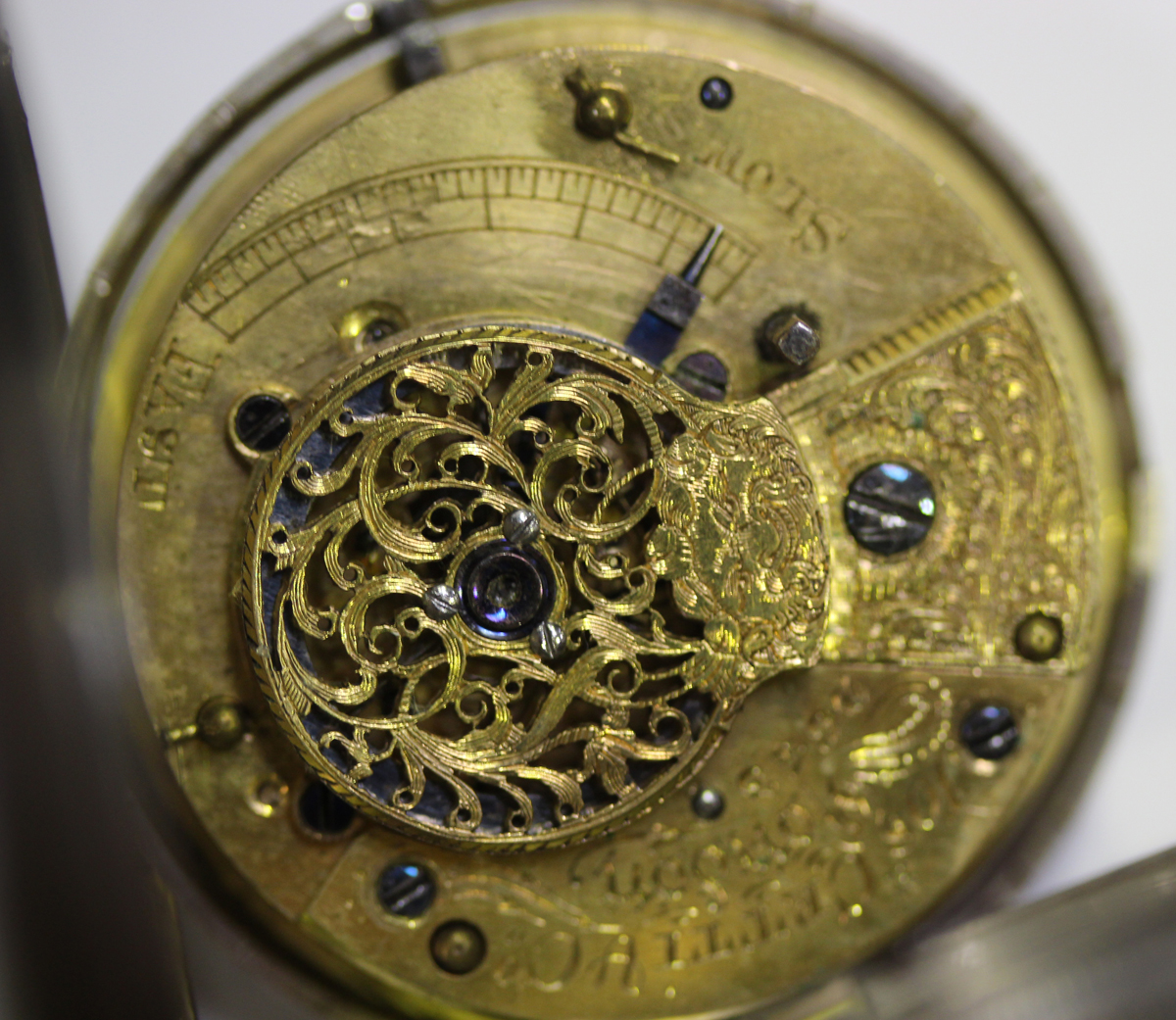 A silver hunting cased gentleman's pocket watch with gilt fusee movement, the backplate detailed ' - Image 2 of 7