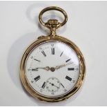 A gold cased keyless wind open-faced gentleman's pocket watch, last quarter of the 19th century,