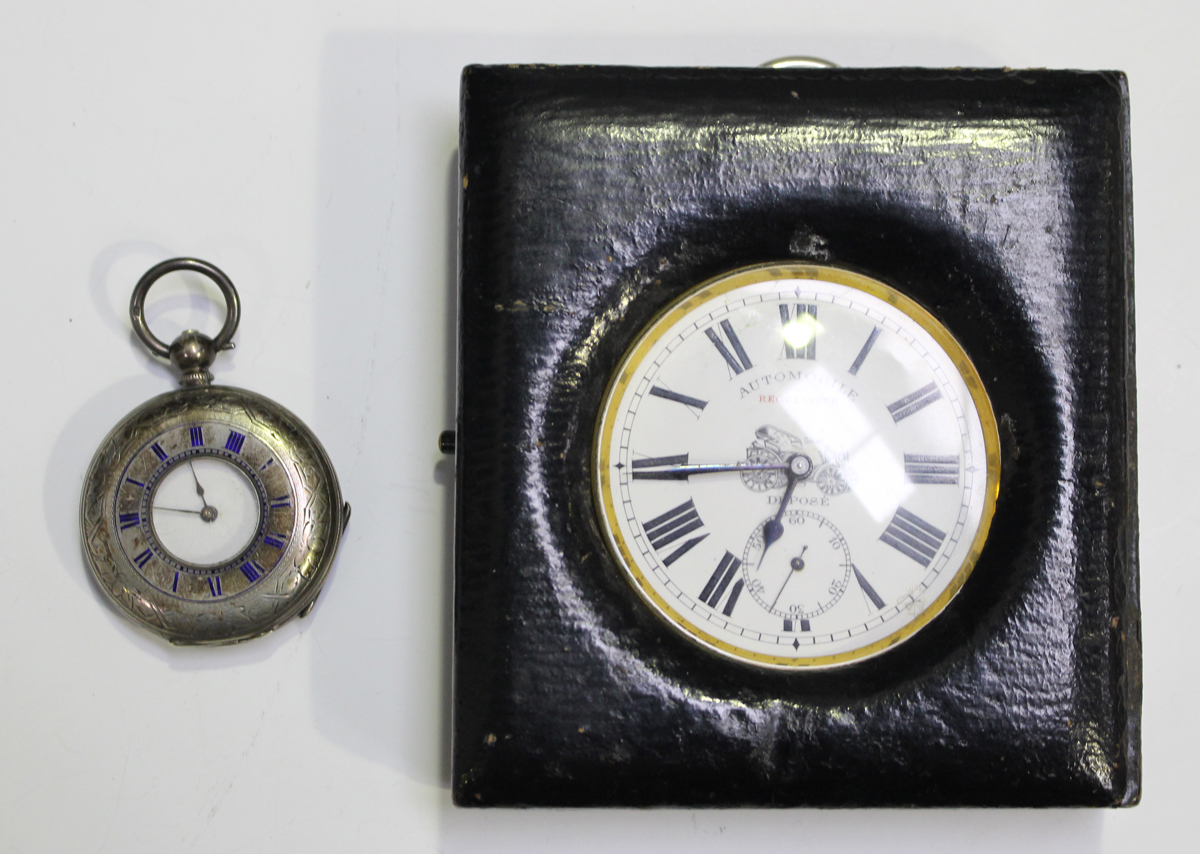 A base metal cased keyless wind open-faced goliath pocket watch, the jewelled lever movement