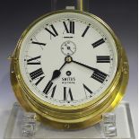 A 20th century brass ship's bulkhead timepiece, the brass movement with platform escapement,