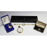 A Waltham gilt metal cased keyless wind open-faced gentleman's pocket watch, case diameter 4.9cm, an