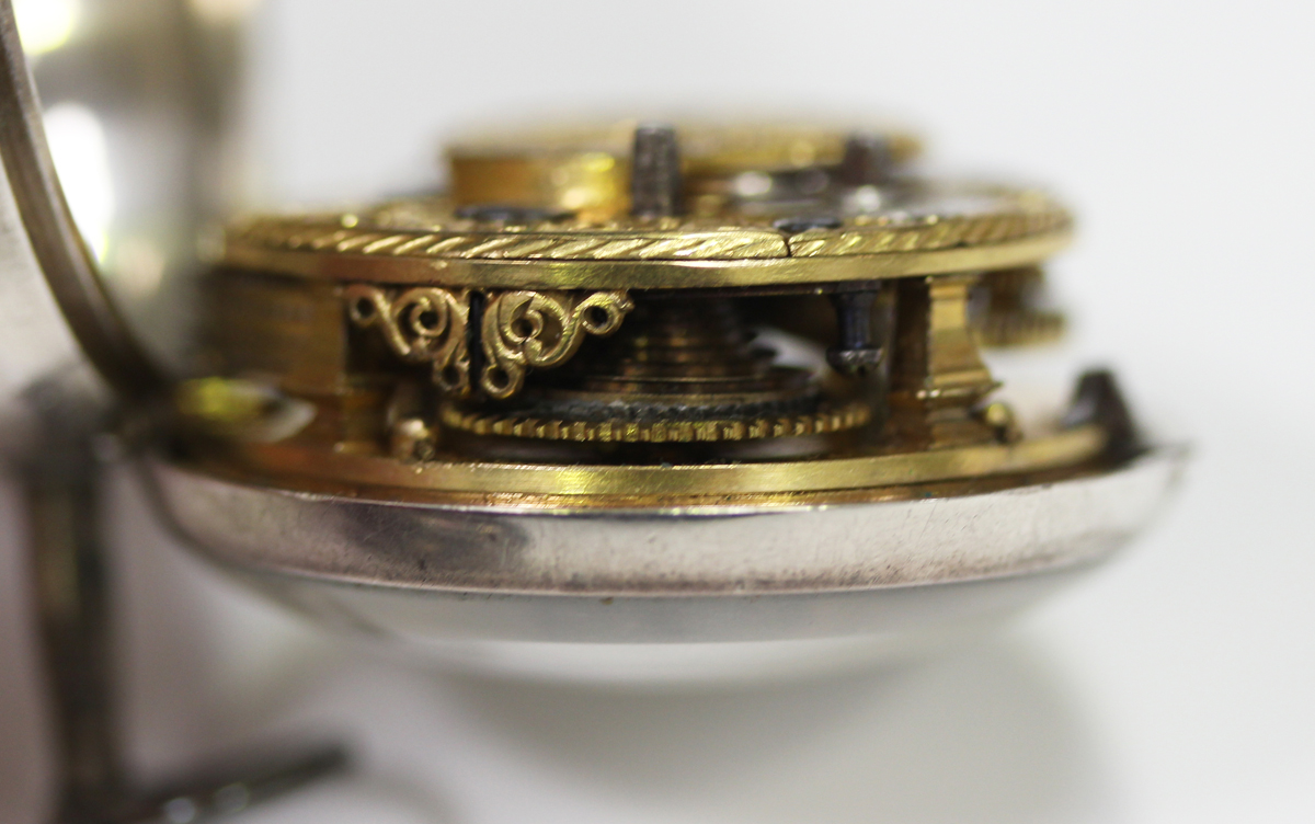 A George III silver pair cased key wind open-faced gentleman's pocket watch, the gilt fusee movement - Image 9 of 14