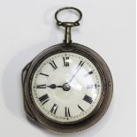 A George III silver pair cased key wind open-faced gentleman's pocket watch, the gilt fusee movement