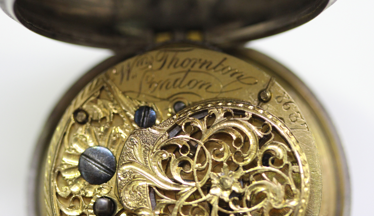 A George III silver pair cased key wind open-faced gentleman's pocket watch, the gilt fusee movement - Image 10 of 14