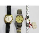 An Omega Quartz gilt metal fronted and steel backed gentleman's wristwatch, the signed dial with