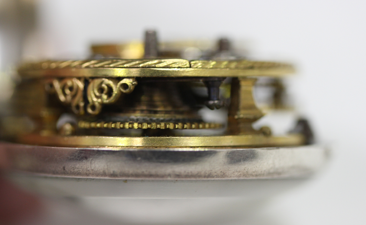 A George III silver pair cased key wind open-faced gentleman's pocket watch, the gilt fusee movement - Image 6 of 14