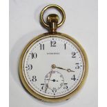 A Longines 9ct gold cased keyless wind open-faced gentleman's pocket watch, the signed enamelled