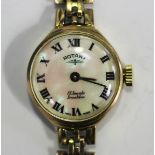 A Rotary 9ct gold cased lady's bracelet watch, the simulated mother-of-pearl dial with black Roman