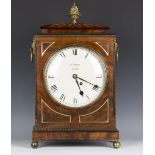 A Regency mahogany bracket timepiece with brass four pillar eight day single fusee movement, the