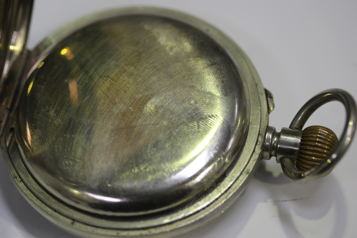 A base metal cased keyless wind open-faced goliath pocket watch, the jewelled lever movement - Image 12 of 15