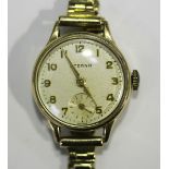 An Eterna 9ct gold cased lady's wristwatch, the signed silvered dial with gilt Arabic numerals,