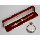 An Omega gold lady's bracelet wristwatch, the signed silvered dial with gilt baton hour markers,
