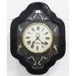 A late 19th century French ebonized and inlaid tableau comtoise wall clock with eight day movement