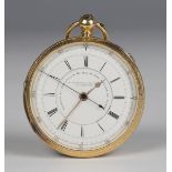 An 18ct gold keywind open-faced gentleman's chronograph pocket watch, the gilt jewelled lever