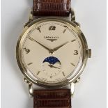 A Longines Automatic 14ct gold cased gentleman's wristwatch, circa 1950, the signed and jewelled 22A