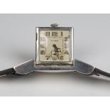 A Cyma silver folding cased wristwatch, the signed jewelled movement numbered '541155', the signed