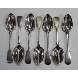 A set of five Victorian silver Fiddle pattern dessert spoons, London 1860 by Henry Lias & Son,