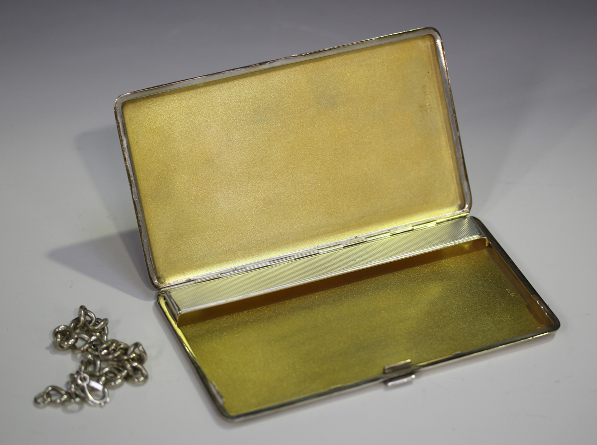 A George VI silver rectangular cigarette case with engine turned decoration, London 1947 by - Image 2 of 3