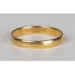 A late Victorian 22ct gold plain wedding ring, London 1899, ring size approx R1/2.Buyer’s Premium