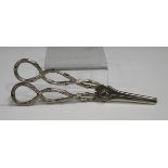 A pair of Victorian silver grape shears, each handle of naturalistic entwined vine form, London 1874