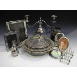 A collection of assorted plated items, including a 19th century Sheffield plate circular vegetable