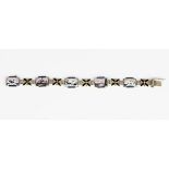 A Norwegian silver and enamelled panel link bracelet by Aksel Holmsen, each link decorated with a