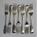 A set of five Victorian silver Fiddle pattern table forks, London 1860 by Henry Lias & Son, length
