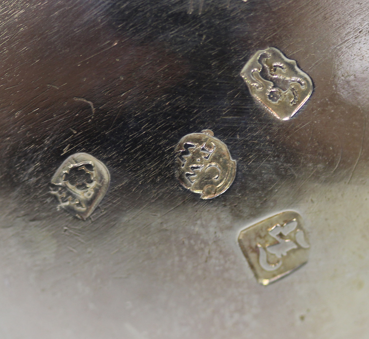 A George III silver tankard, the baluster body later embossed with a scene of figures seated and - Image 3 of 5