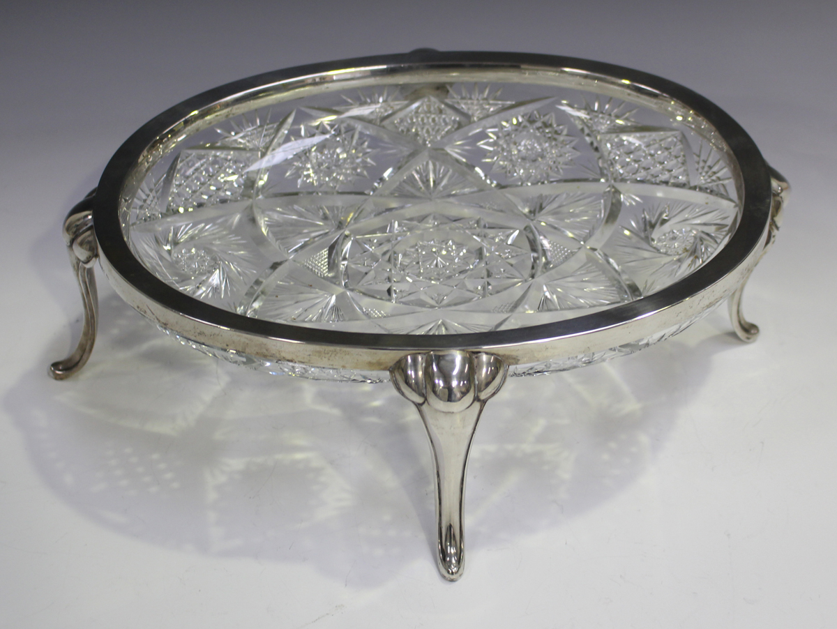 A German .800 silver mounted cut glass oval dish on four cabriole legs, length 34.5cm.Buyer’s - Image 3 of 3