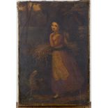 British School - Woman carrying a Sheaf of Corn with a Dog at her Side, 19th century oil on