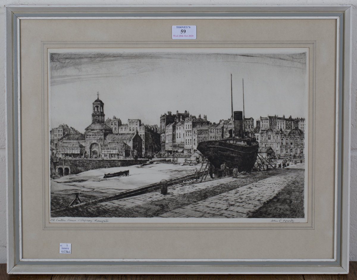 John C. Moody - 'Old Custom House, Slipway, Ramsgate', etching, signed and titled in pencil, 27.