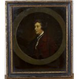 A late 18th century reverse coloured print on glass, Portrait of a Gentleman, 30.5cm x 25.5cm,