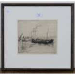 Frederick P. Davies - 'The Thames off Greenwich', monochrome etching, signed, titled and dated 1914,