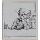 Edgar Holloway - 'The Etcher' (Self Portrait), monochrome etching, signed and titled in pencil,