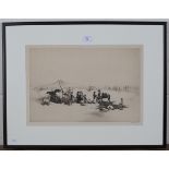 Sidney Tushingham - Market Scene, etching, signed in pencil, 29cm x 42cm, within an ebonized