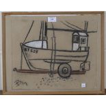 Eileen Bell - 'Adnam's Boat No 4', charcoal, chalk and pastel, signed with initial 'B' and dated