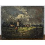 Manner of John Constable - Landscape with Windmill, oil on panel, bears labels verso, 12.5cm x 16.