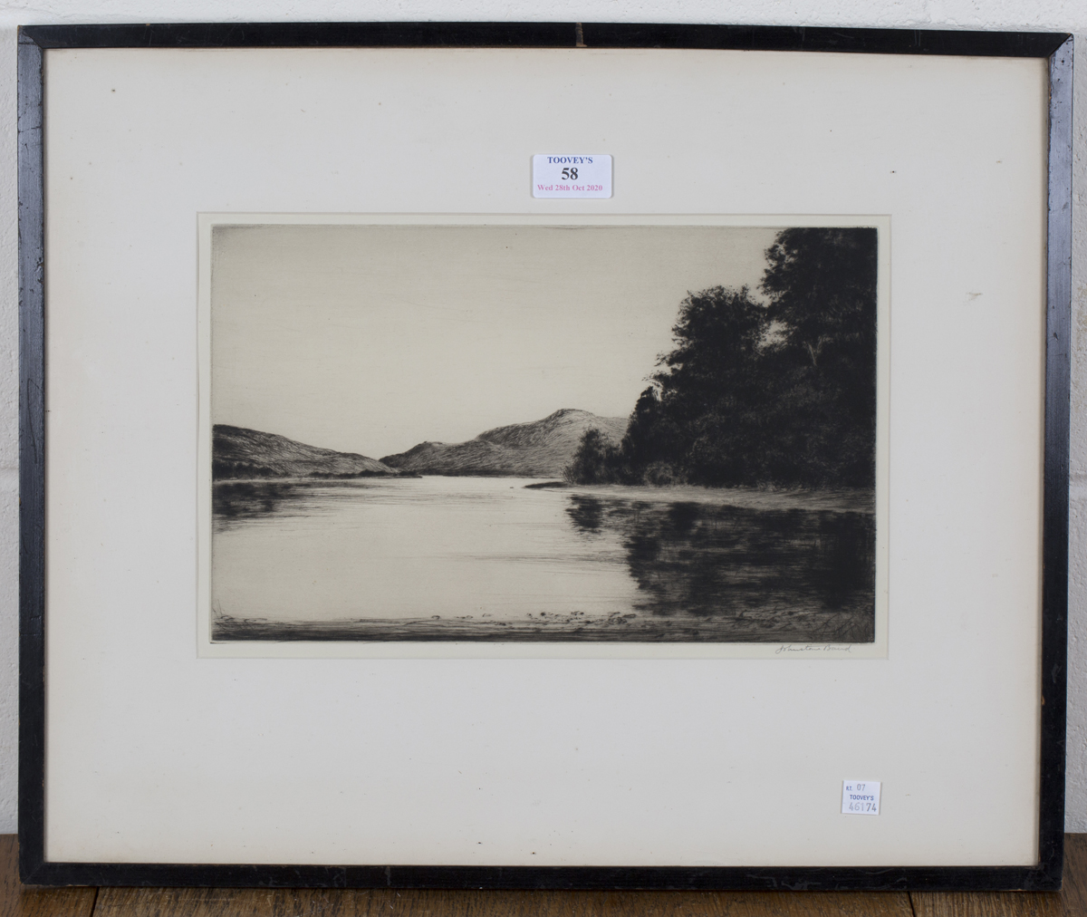 Johnstone Baird - 'Loch Tay', monochrome etching, signed in pencil recto, titled label verso, 21.5cm